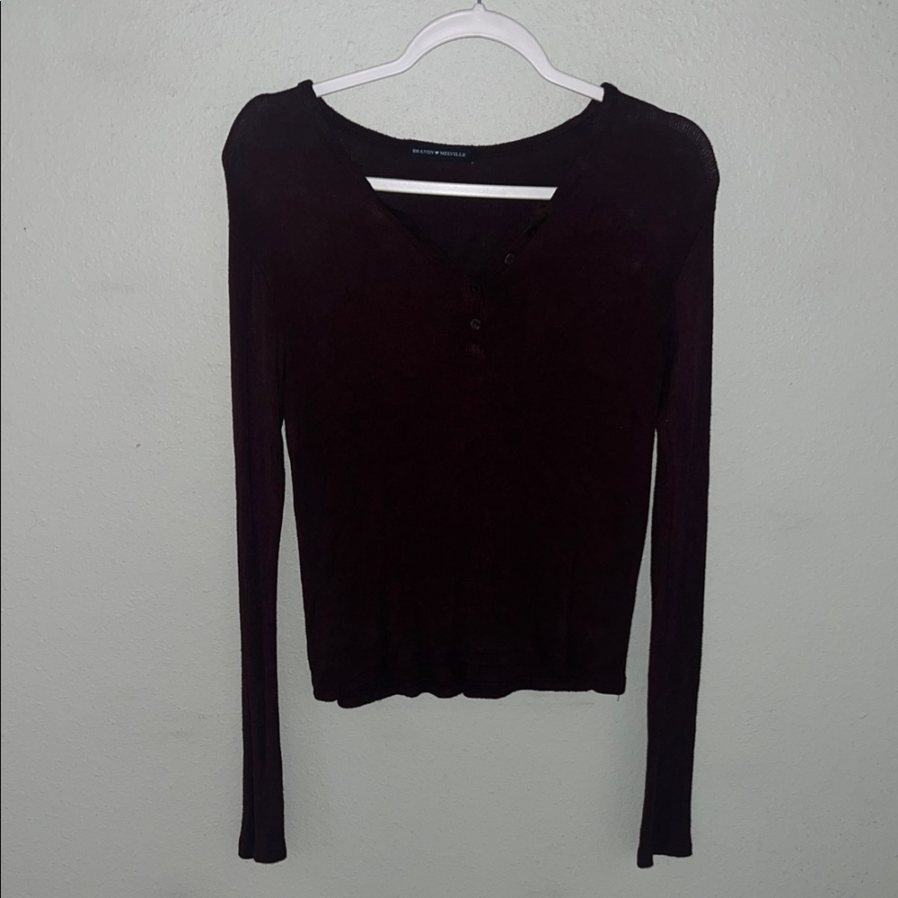 Brandy Melville Black Long Sleeve Henley Top